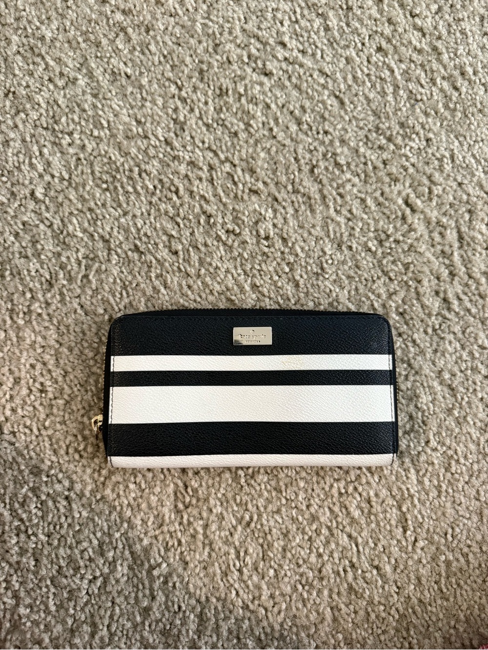 Kate Spade Striped Zip Around Wallet in Black & White